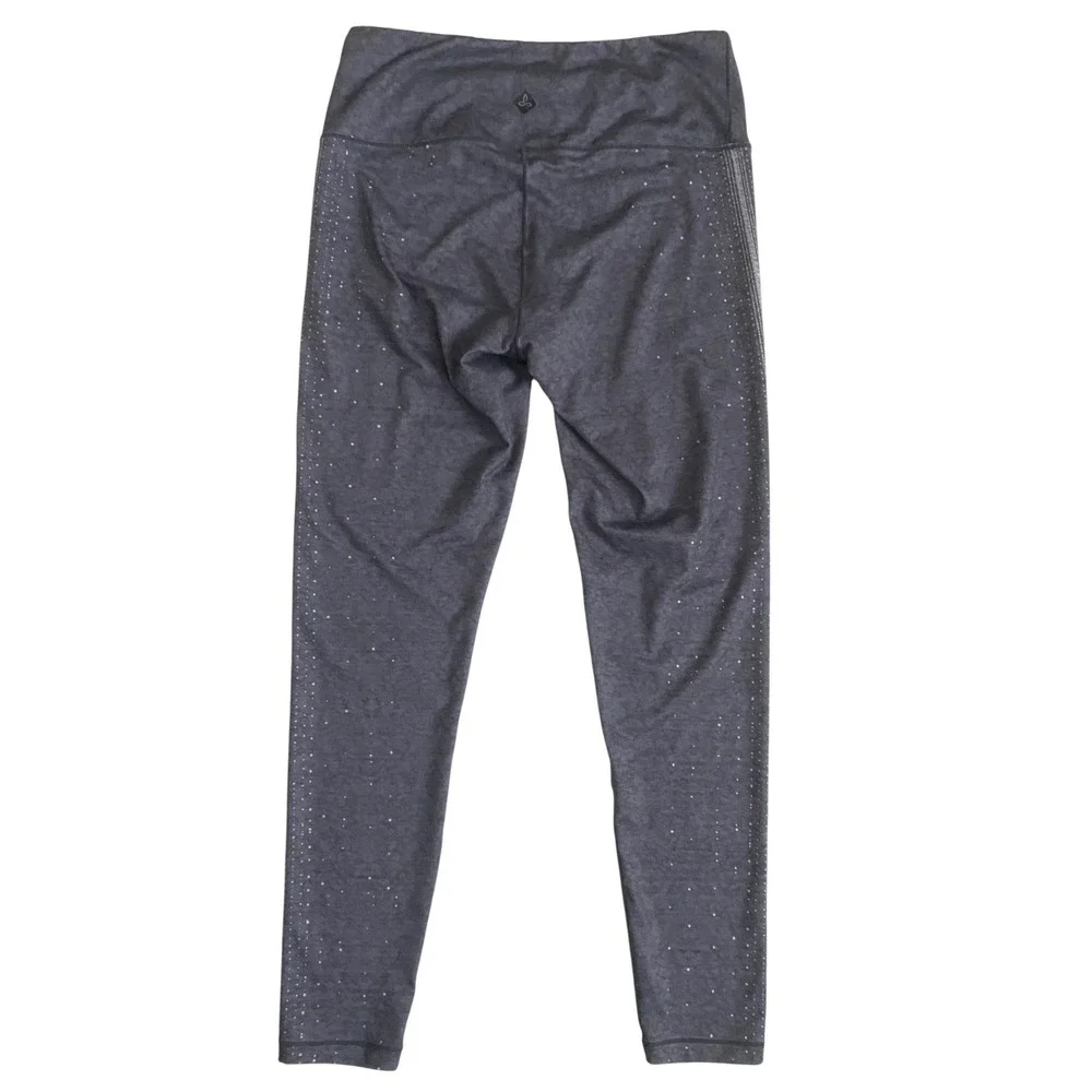 prAna Womens Charcoal Grey Space Dye Metallic Silver Stripe Yoga Leggings Size S